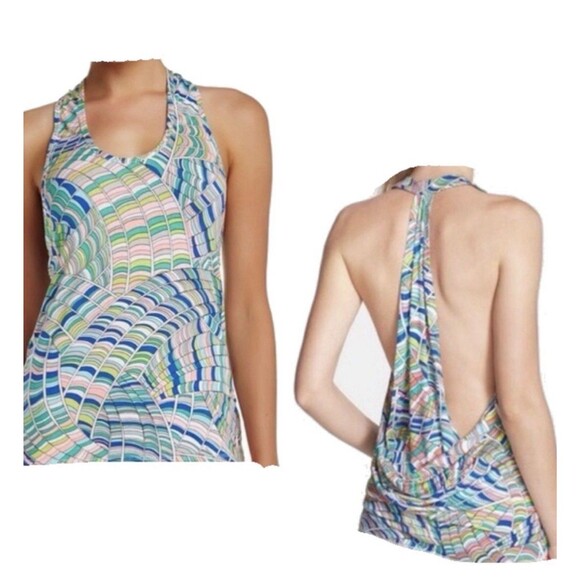 Trina Turk Tops - Trina Turk Recreation Yoga Top Draped Back Abstract Pink Blue Green Size Large**